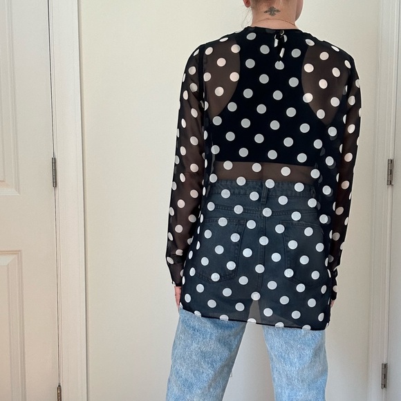 Custom Made Poly Chiffon Polka Dot Sheer Blouse /Hot Polka Dot Trend - Picture 7 of 8